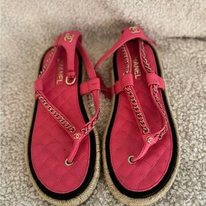 AUTHENTIC CHANEL Black and Pink Women's Sandals